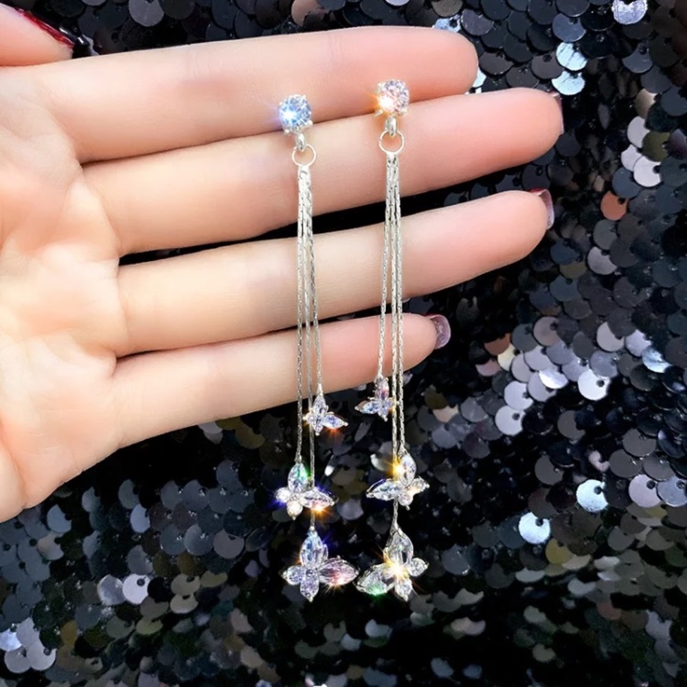 Gold Tone Butterfly 🦋 Crystals Earrings - Picture 4 of 4